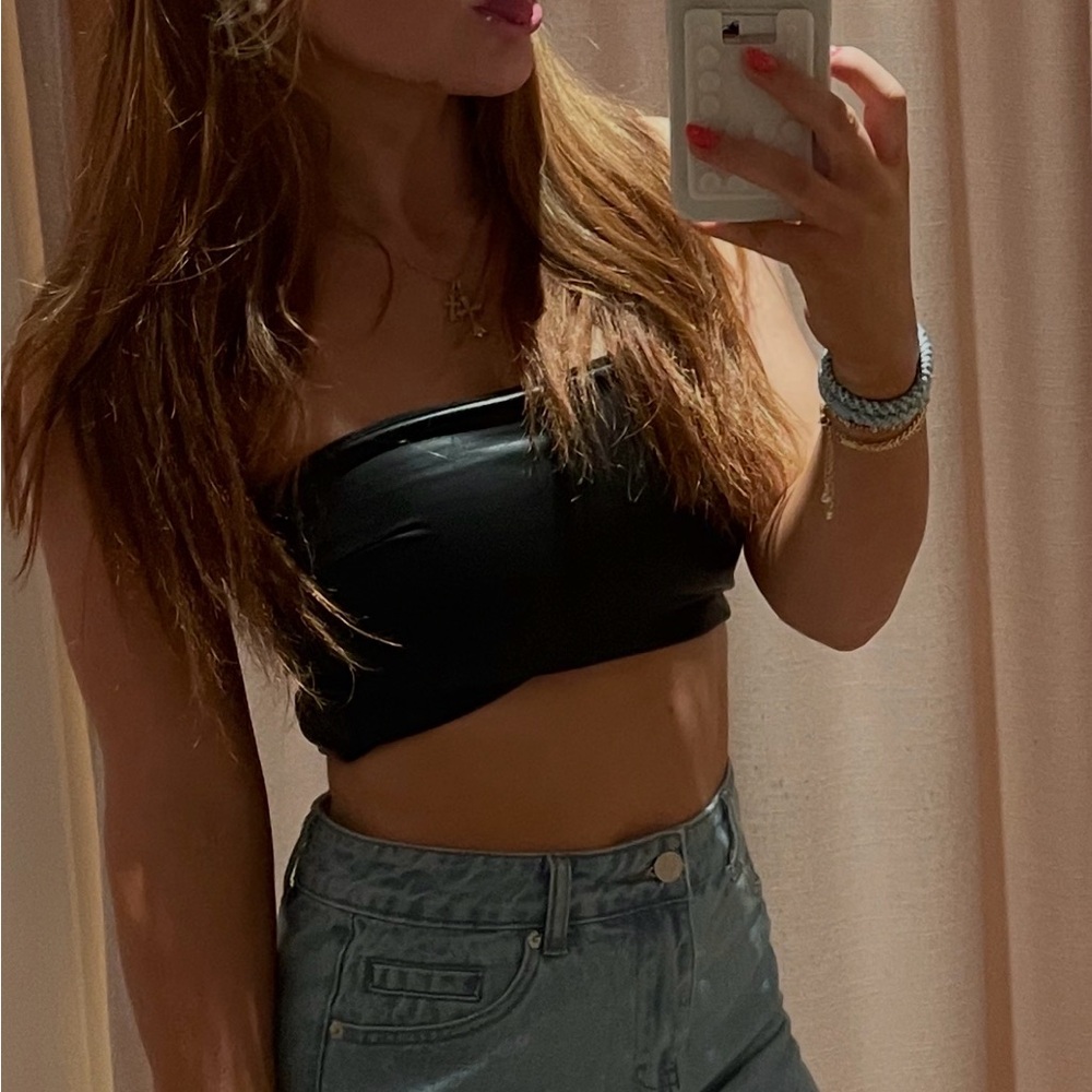 Edikted Black Leather Tube Top